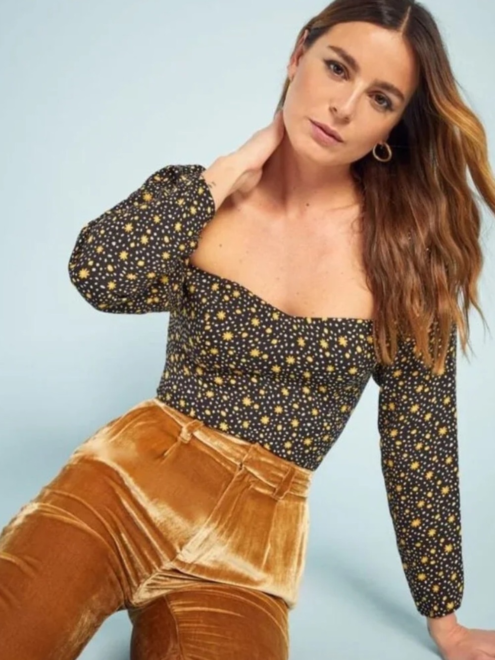 Reformation Marjorie Top in Black Carolina Print